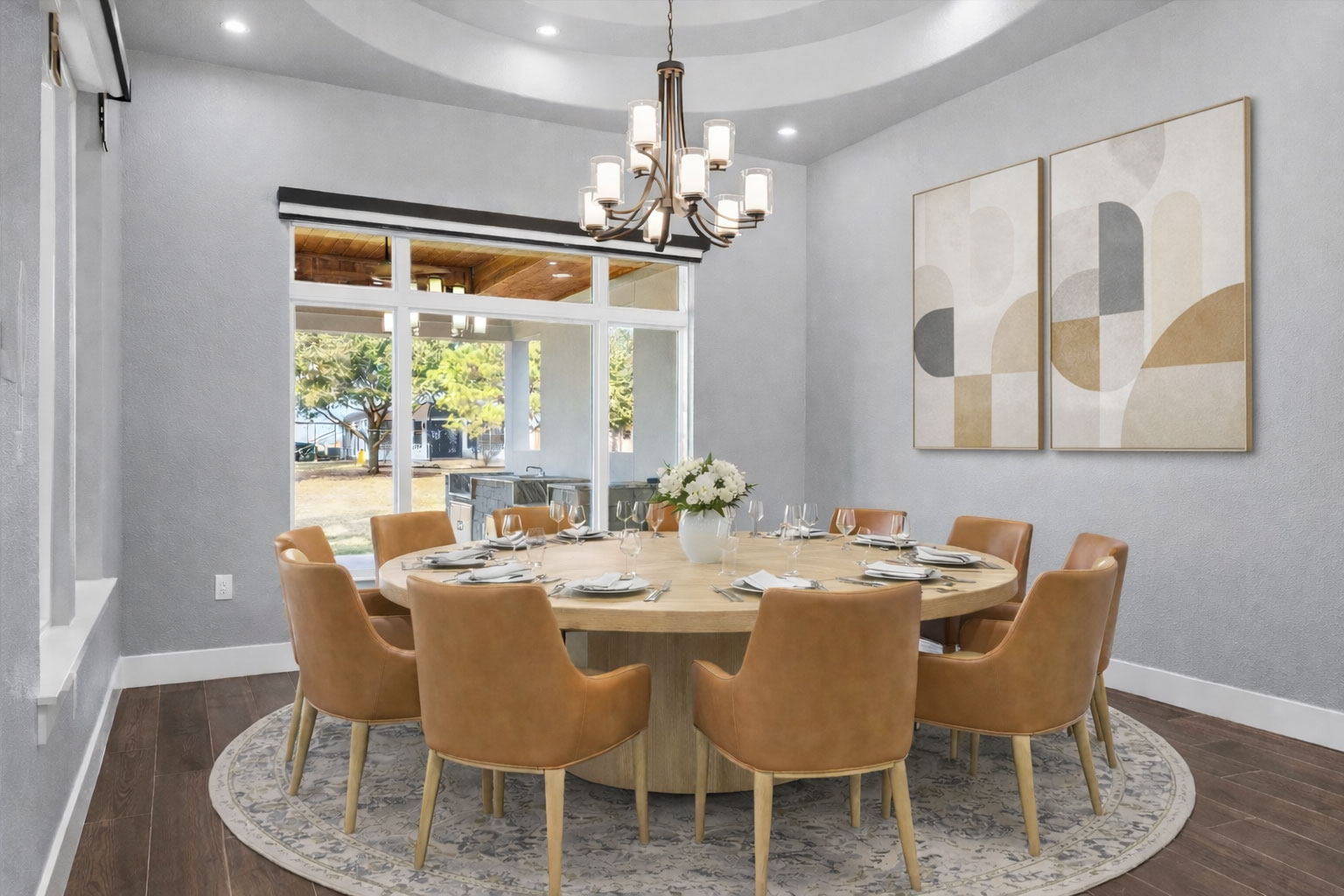 178 Balch Road Elgin, TX 78621 - Photo 10 of 40 a dining room with furniture a chandelier and wooden floor