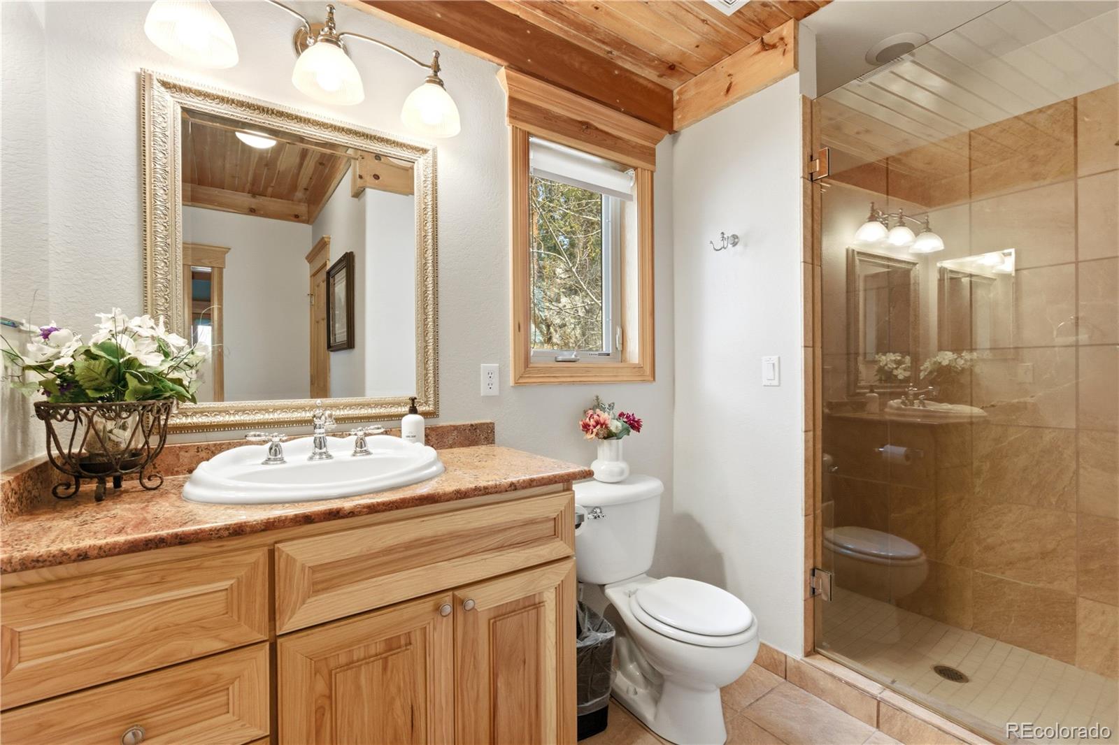 9659 South Turkey Creek Road Morrison, CO 80465 - Photo 16 of 49 a bathroom with a sink toilet and shower