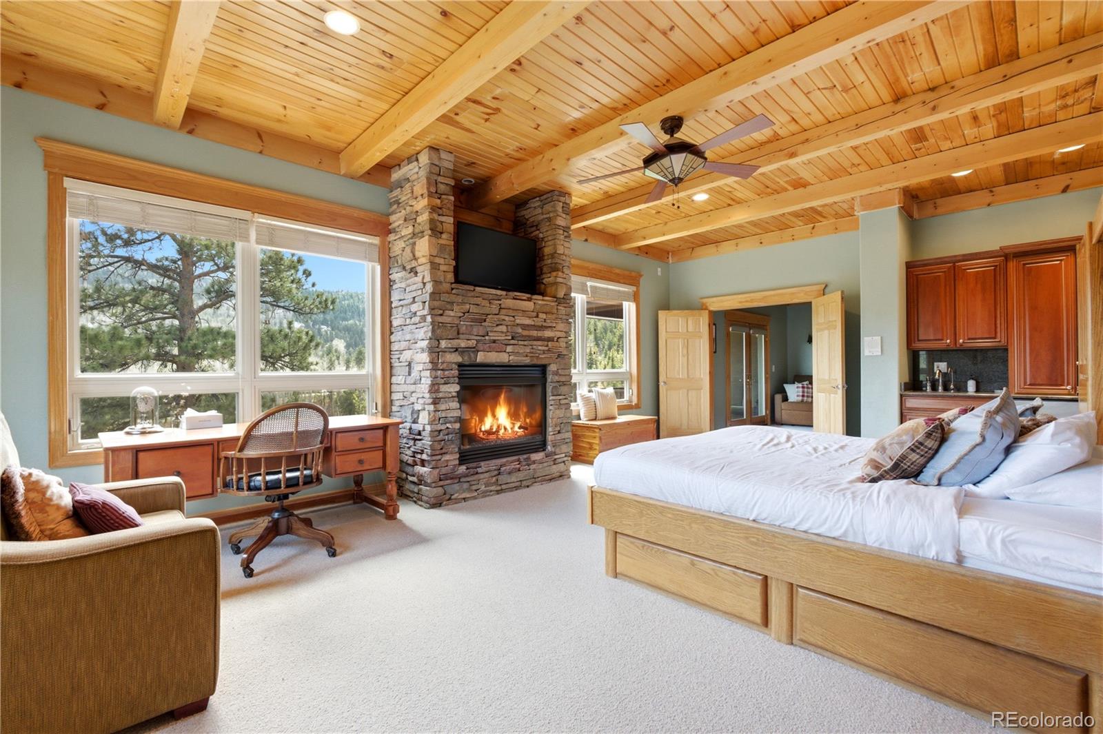 9659 South Turkey Creek Road Morrison, CO 80465 - Photo 19 of 49 a living room with furniture and a fireplace