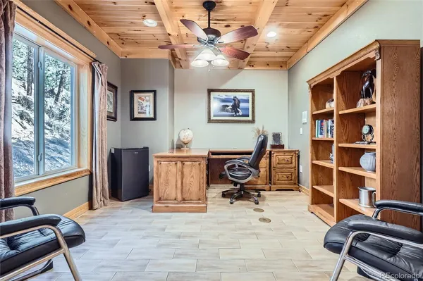 a view of workspace with lounge chair windows musical instrument