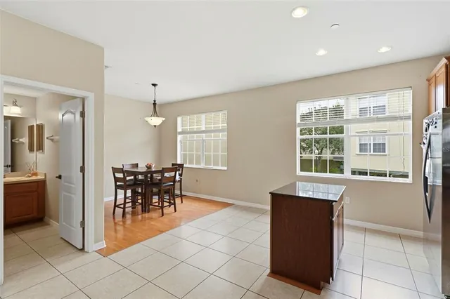 a dining room well furnished