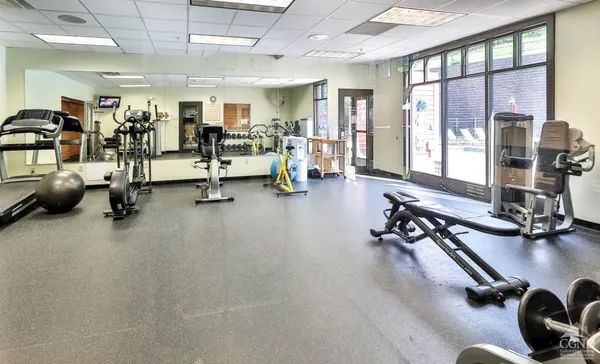 a view of a room with gym equipment