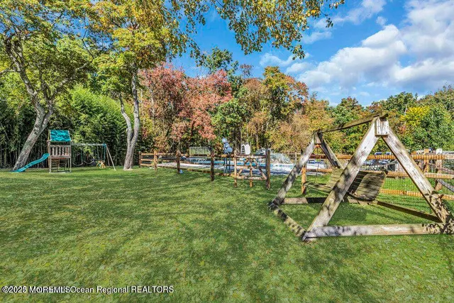 a view of a garden with an outdoor space