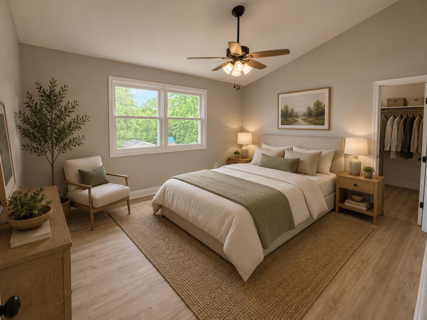 15895 Sherman Street Lowell, IN 46356 - Photo 22 of 36 a bedroom with a large bed and a chandelier