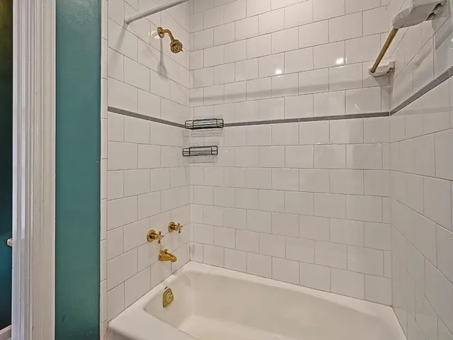 a bathroom with a bathtub