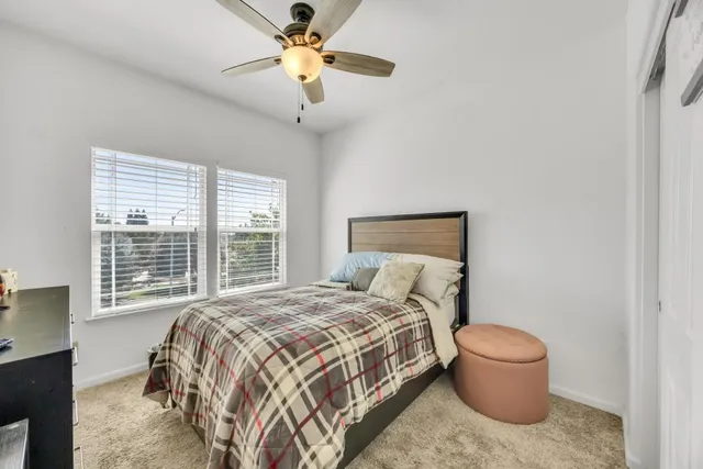 a view of a patio with chairs and plants