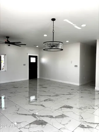 a view of a room with a chandelier