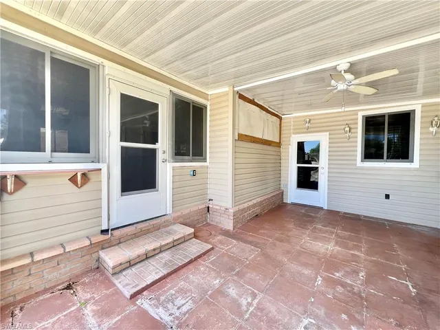 a view of a porch with a door