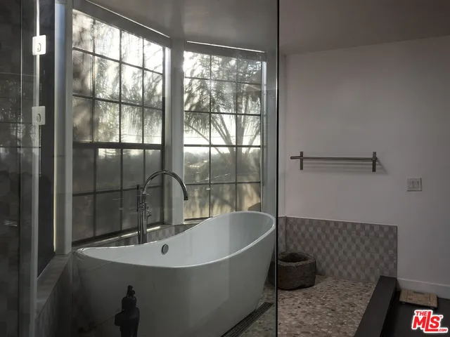 a view of a painting on the wall door