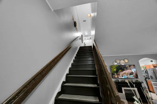 a bathroom with a shower curtain