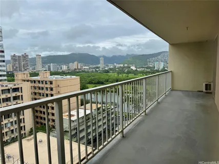 a view of city and balcony