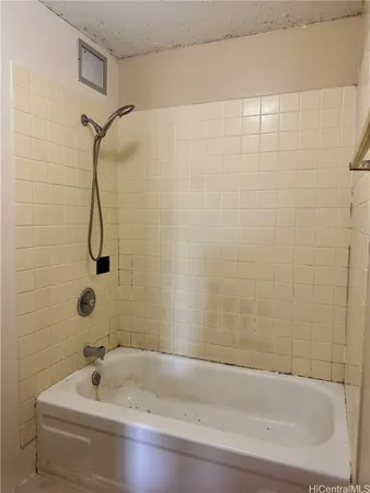 a bathroom with a bath tub with a shower