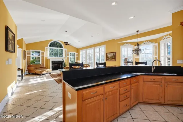 a large kitchen with lots of counter space