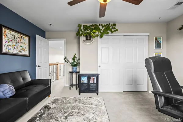a living room with furniture rug and a potted plant