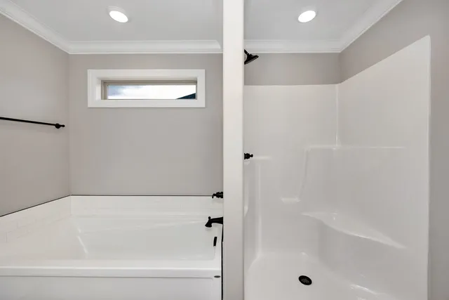 a bathroom with a bathtub