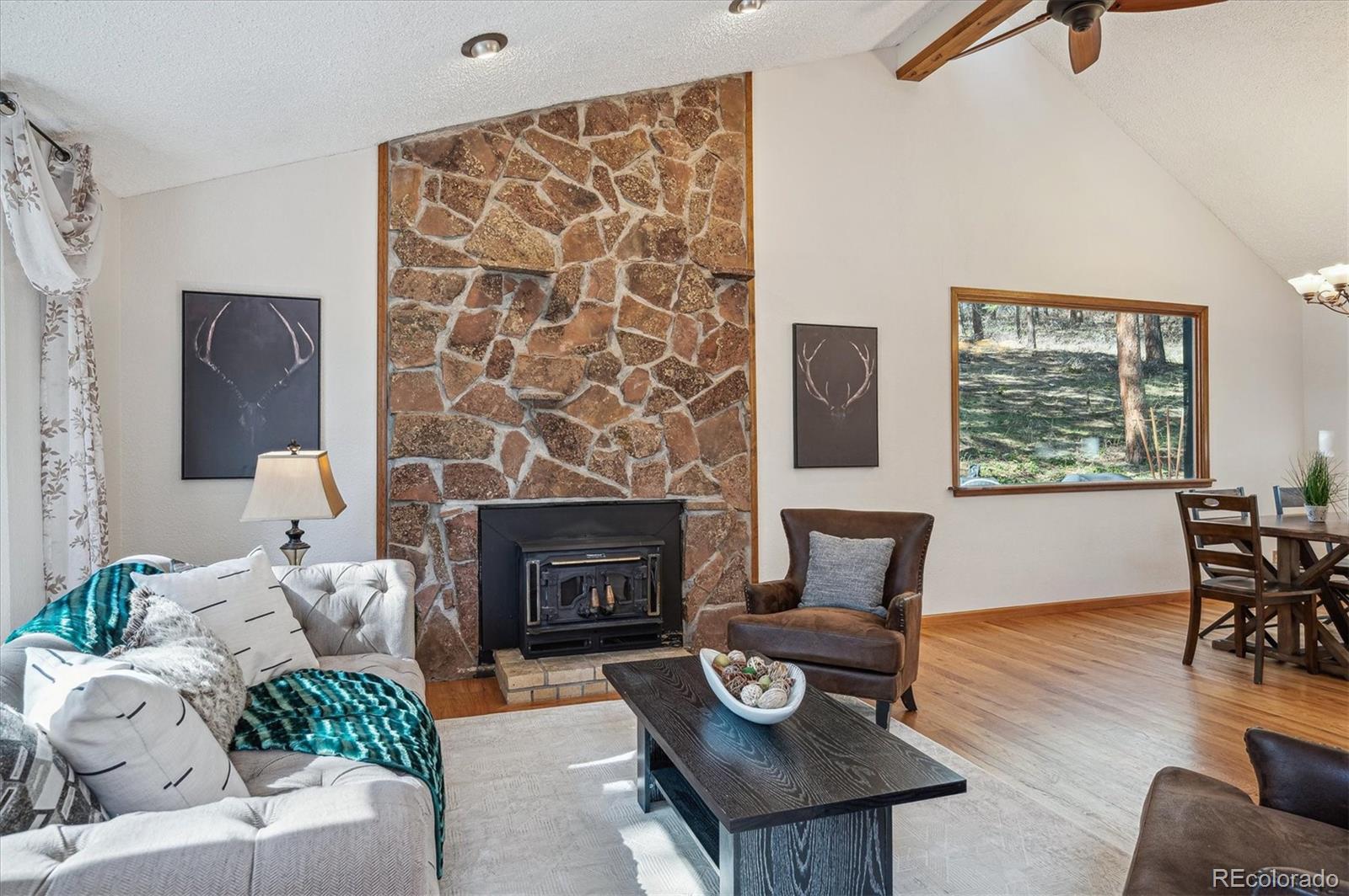 20025 Flint Lane Morrison, CO 80465 - Photo 3 of 35 a living room with furniture and a fireplace