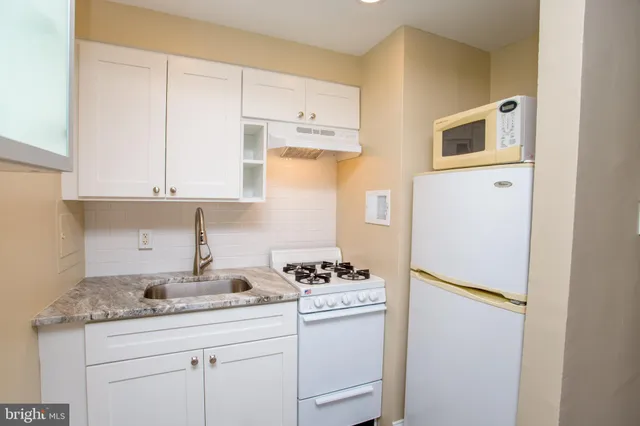 a kitchen with appliances a sink and cabinets