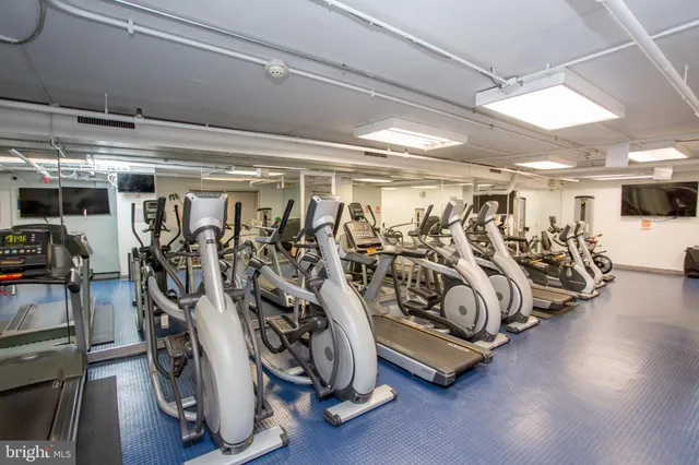 a view of a room with gym equipment