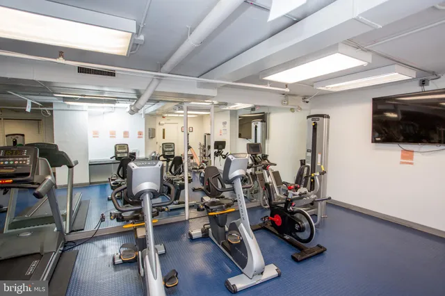 a view of a room with gym equipment