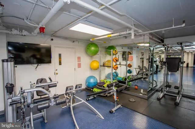 a view of a room with gym equipment