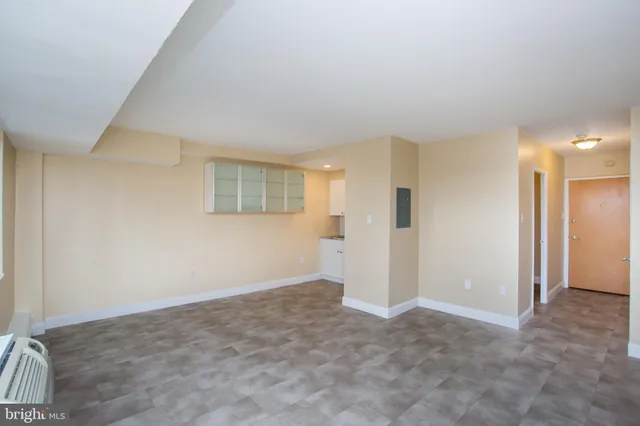 a view of a big room with closet and windows