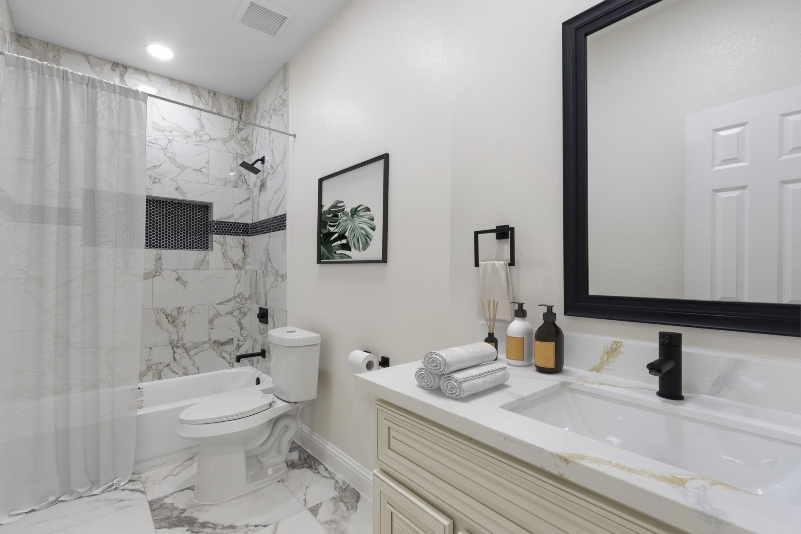 155 County Road 3372 Cleveland, TX 77327 - Photo 11 of 36 a bathroom with a granite countertop sink toilet and shower