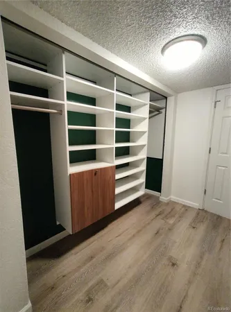 a view of walk in closet with empty racks
