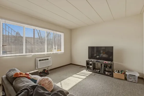 a bed room with a bed and a television