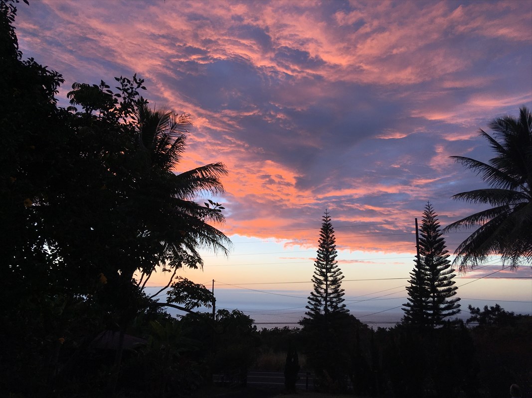a view of a city of the sunset