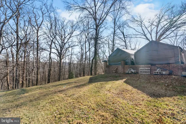 a backyard of a house with large trees