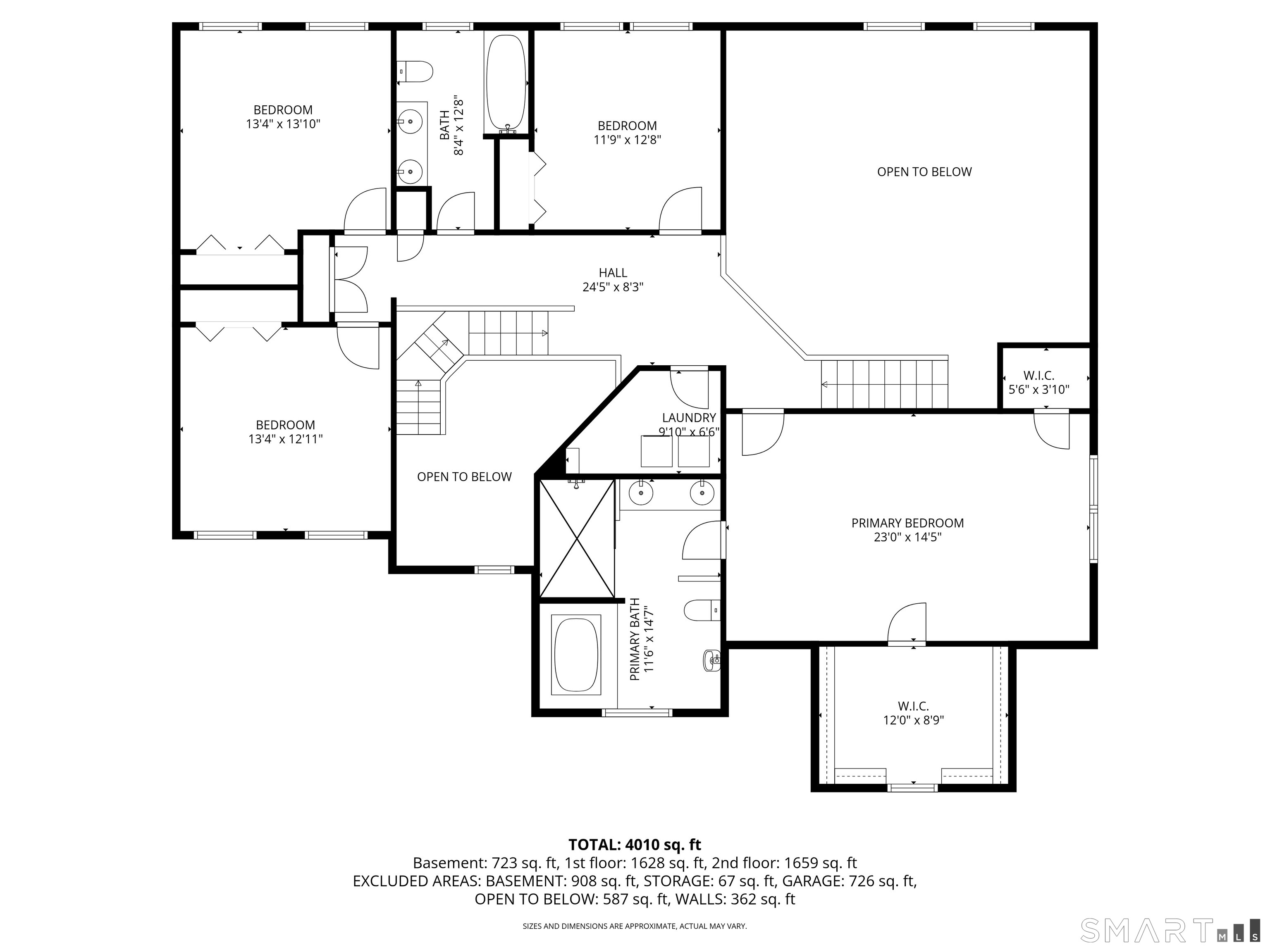 201 Grey Rock Road Southbury, CT 06488 - Photo 39 of 40 Upper Level of Home Floorplan with Room Dimensions