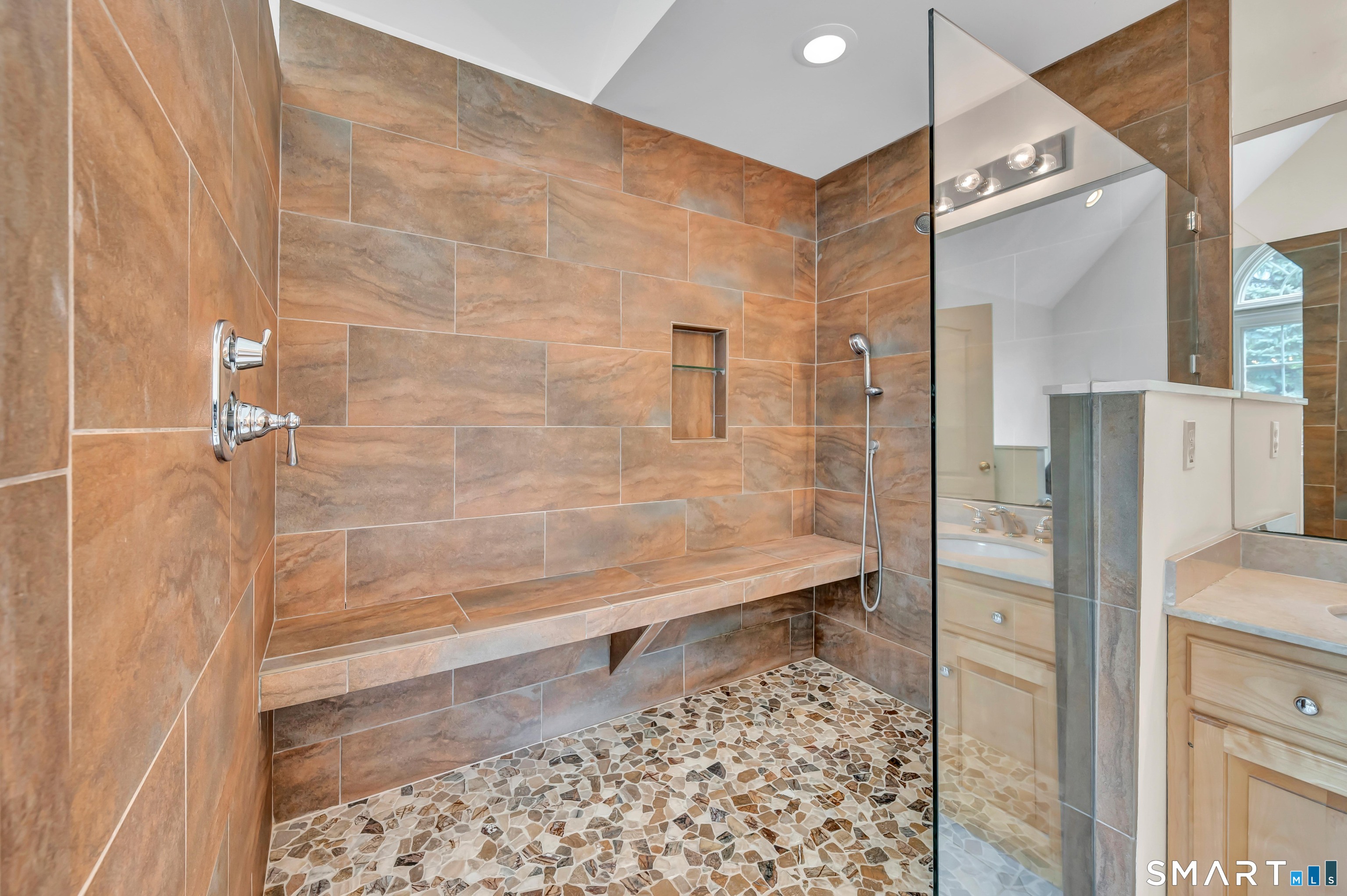 201 Grey Rock Road Southbury, CT 06488 - Photo 25 of 40 Stunning tiled walk-in shower with bench
