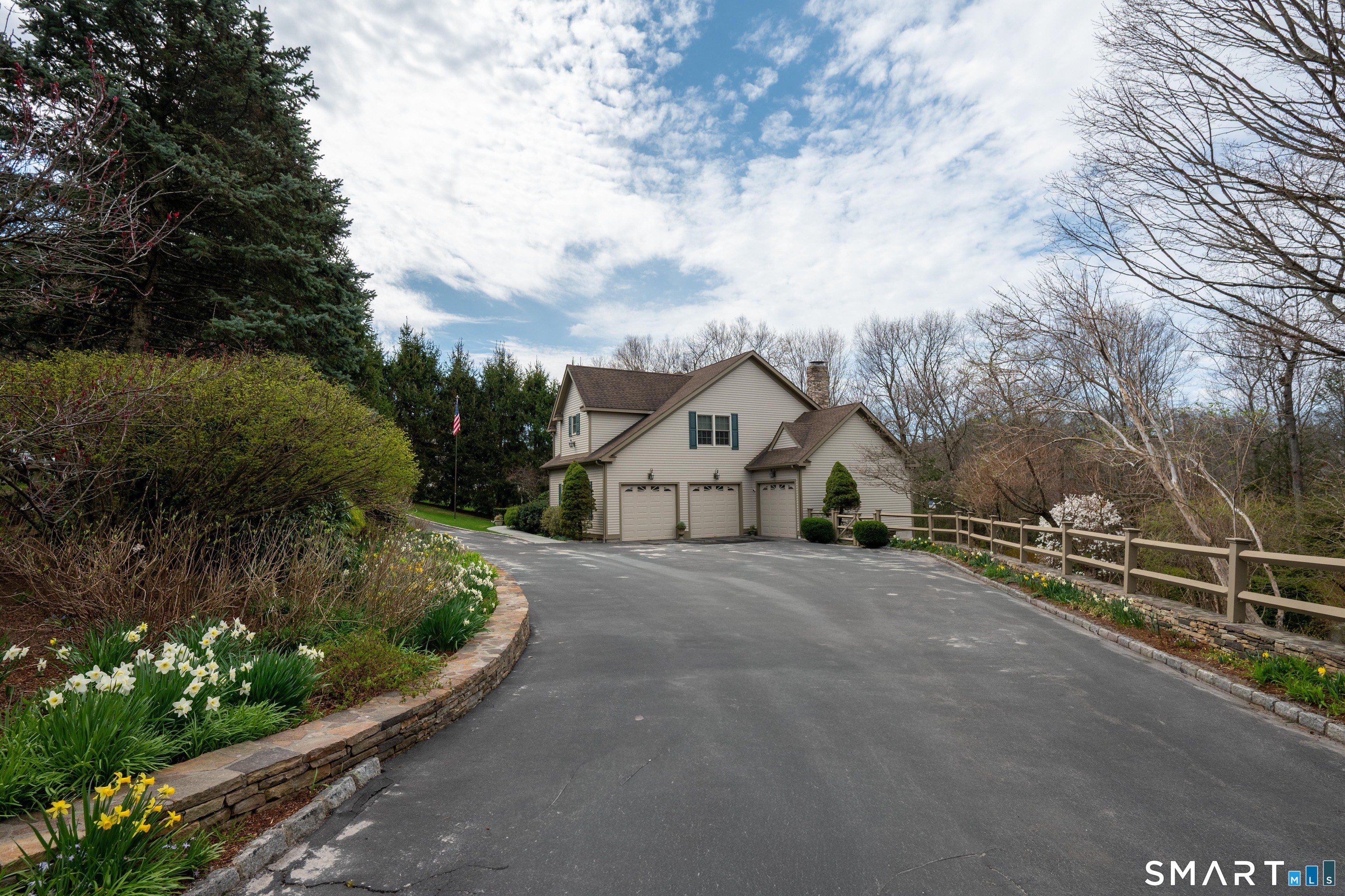 201 Grey Rock Road Southbury, CT 06488 - Photo 6 of 40 Circular Driveway with stone walls and mature landscaping
