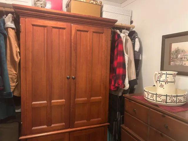 a view of a closet with storage