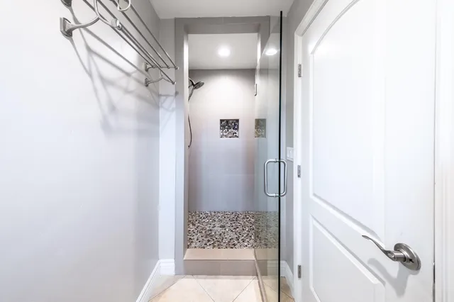 a view of a porch in front of house