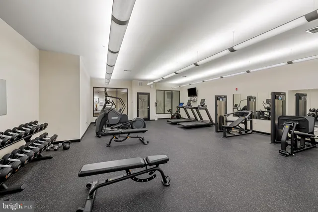 a view of a room with gym equipment