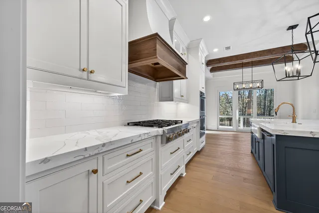 a view of a balcony with wooden floor