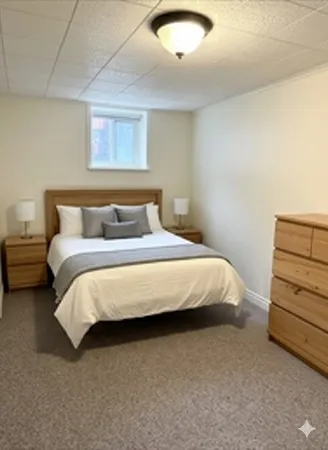 a bedroom with a bed and a couch