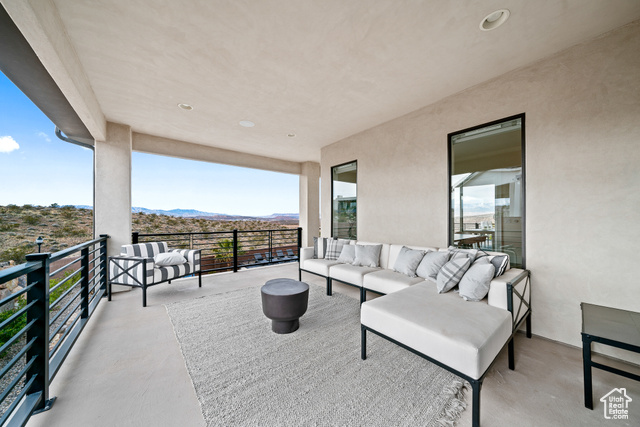 6026 Zen Trail Way St. George, UT 84790 - Photo 4 of 41 Patio / terrace with an outdoor hangout area and a mountain view