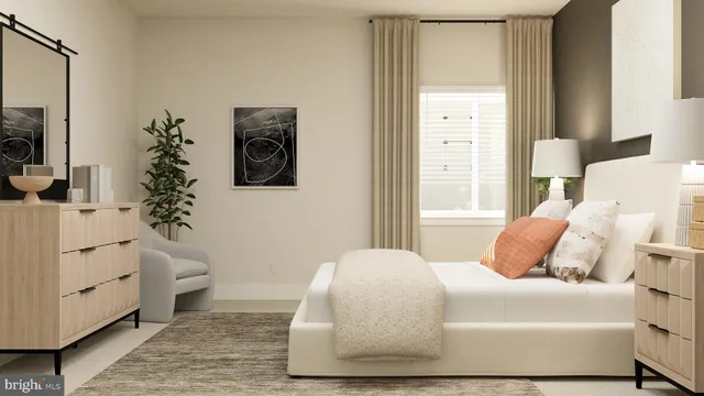 a bedroom with a white bed and a window