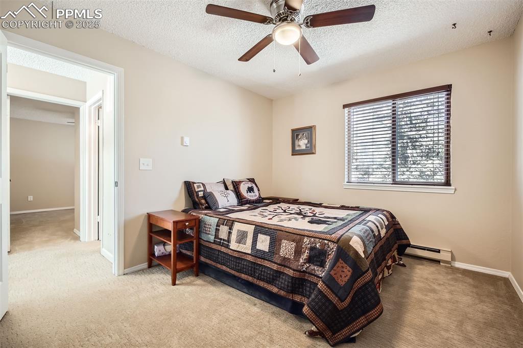 46 Barr Lake Circle Divide, CO 80814 - Photo 24 of 47 a bedroom with a bed and a chandelier