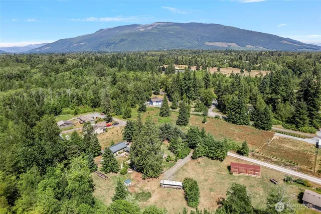 a view of a lush green hillside and houses