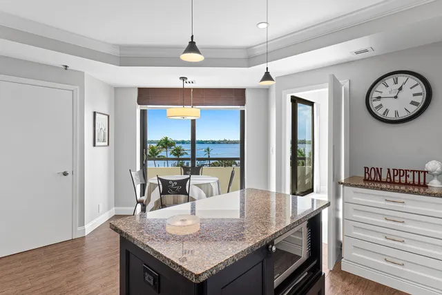 a view of a table and chairs in a room