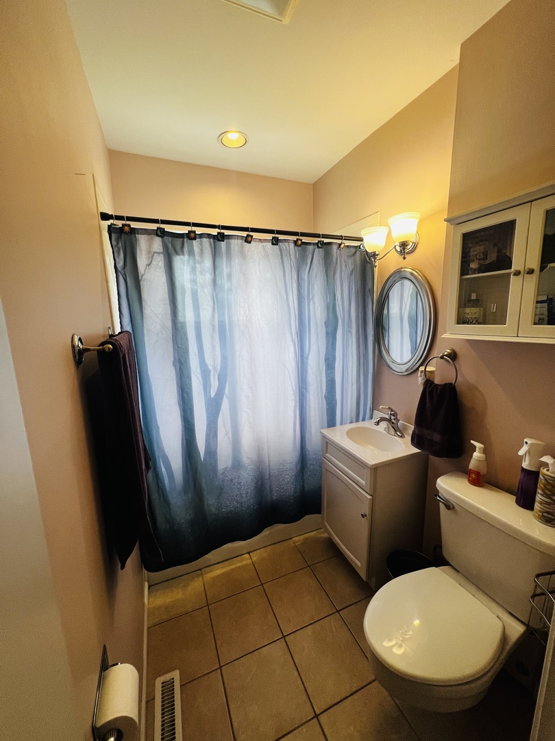 205 West Harrison Road Lombard, IL 60148 - Photo 19 of 26 a bathroom with a toilet mirror vanity and tub