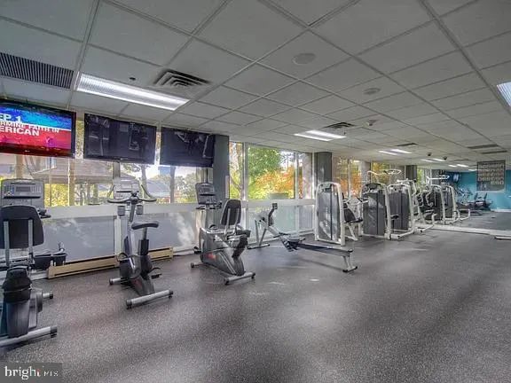 a view of a room with gym equipment