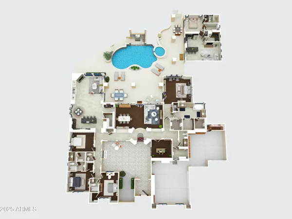 an aerial view of a house with outdoor space