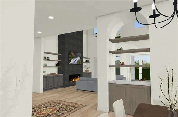 a living room with furniture and decor