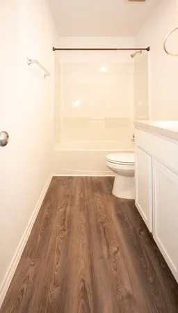 a bathroom with a toilet and a bathtub