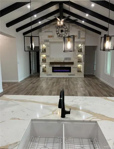 a view of a fireplace in a room