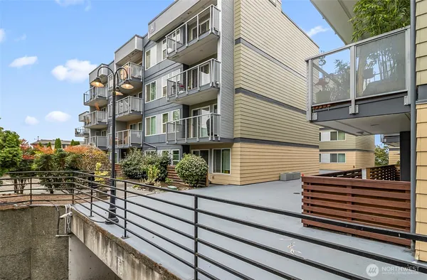 a view of a building from a balcony